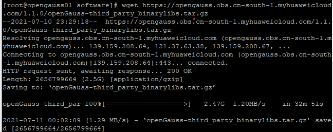 Screenshot of download speed of wget