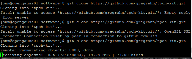 Screenshot of speed of cloning from GitHub